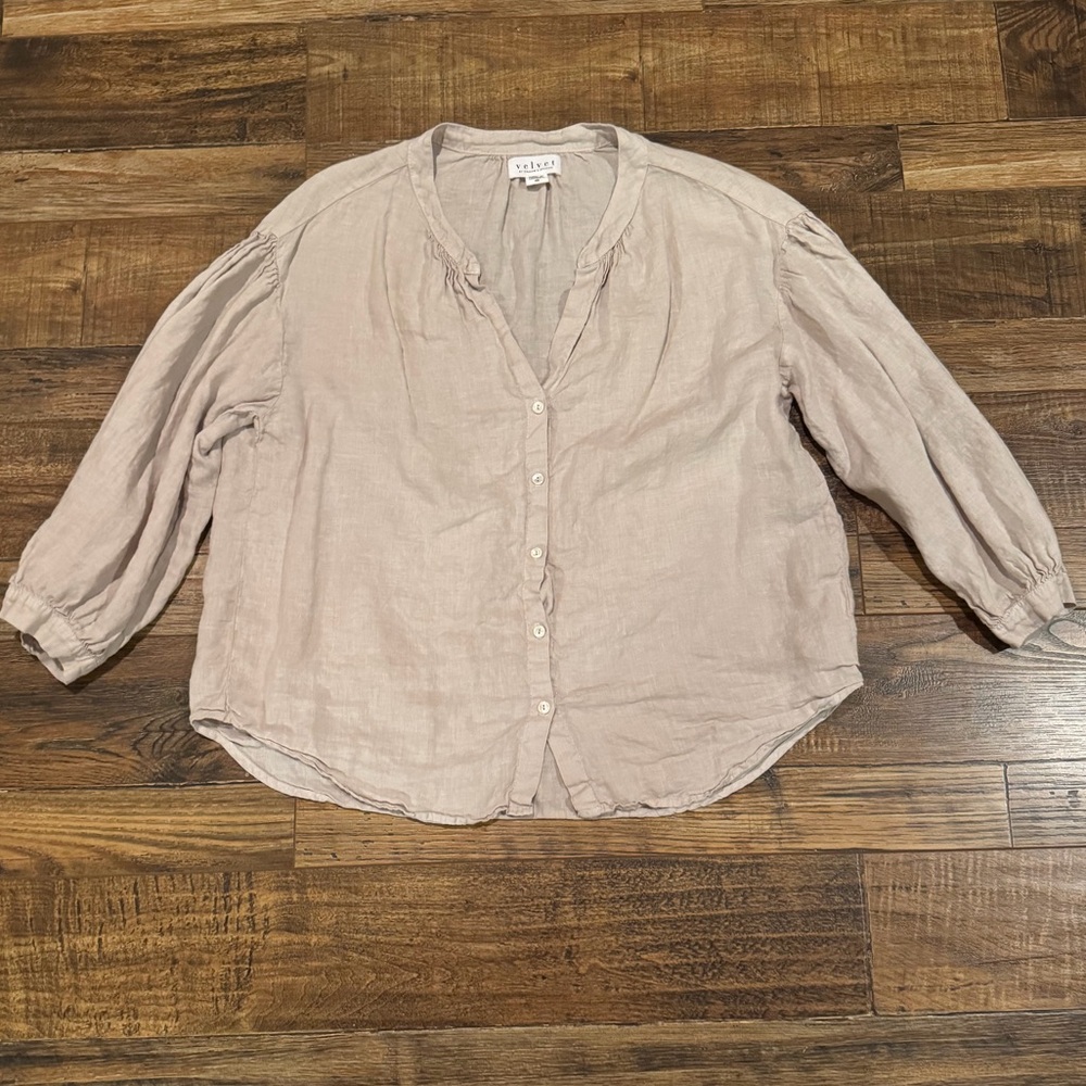 Velvet Light Beige Button-Down Women's Shirt